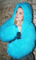 Fur hood shrug Turq