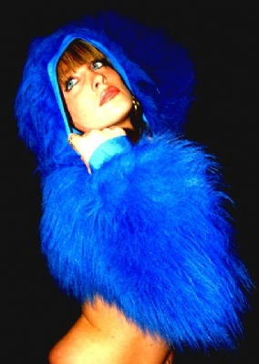 Fur Hood Shrug Blue