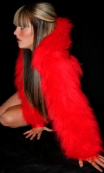 Fur Hood Shrug Red